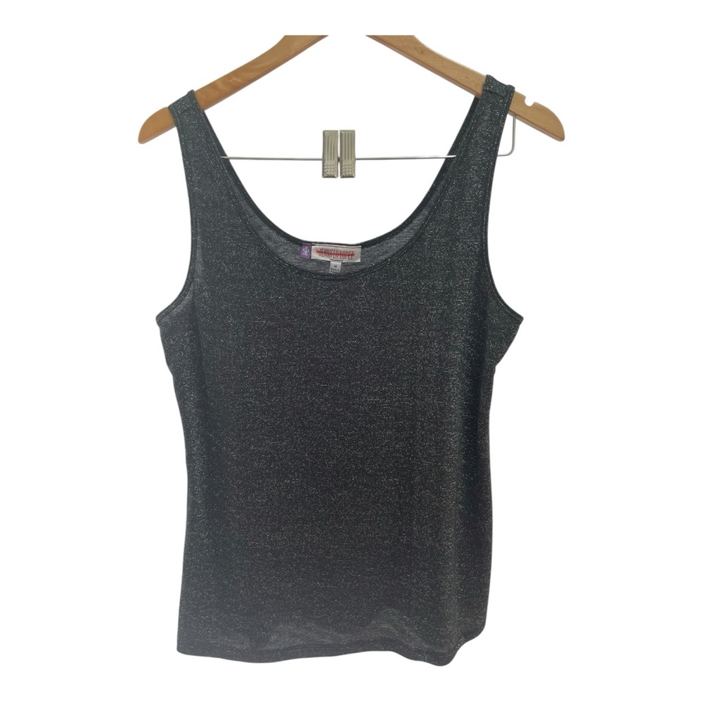 Jennifer Lopez Black Shimmer Tank Cami Top Metallic Y2K Glamcore Clubwear Party
